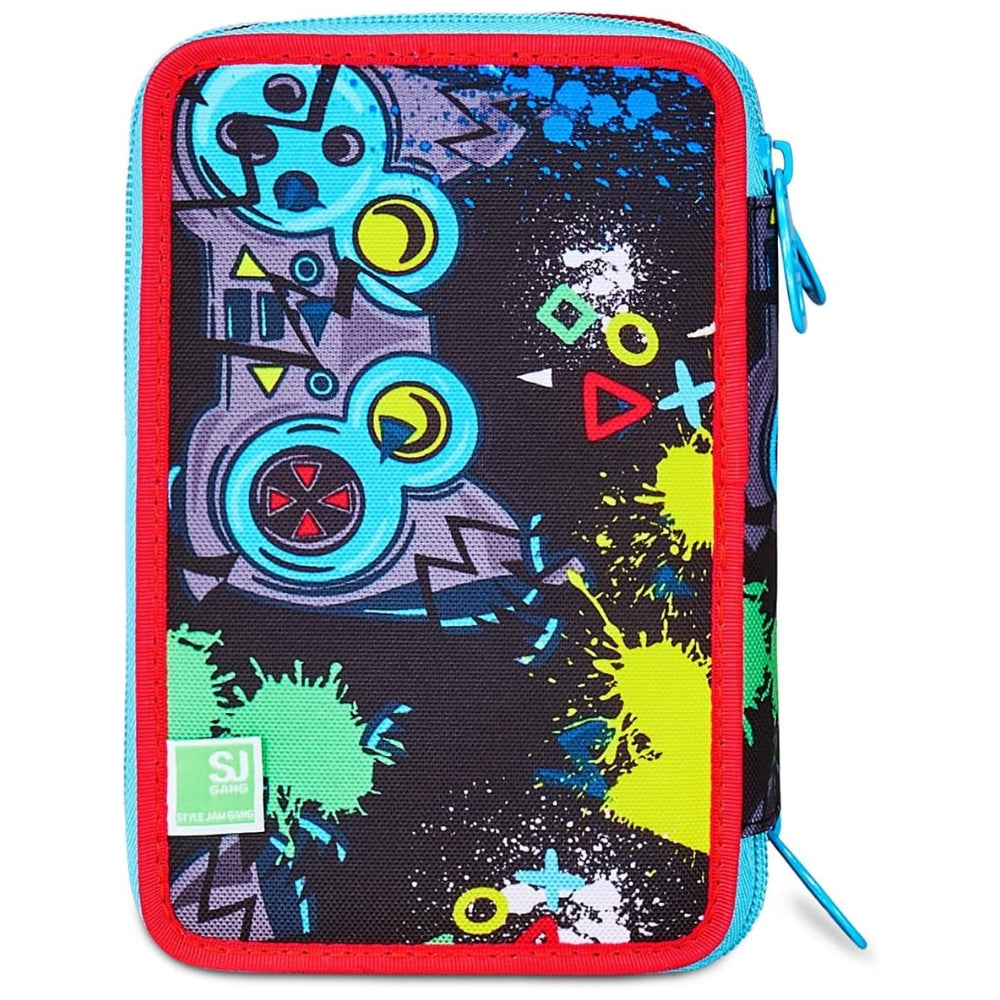 Astuccio Completo 3 Zip SJ Gang Game Led Boy - Azzurro/Rosso
