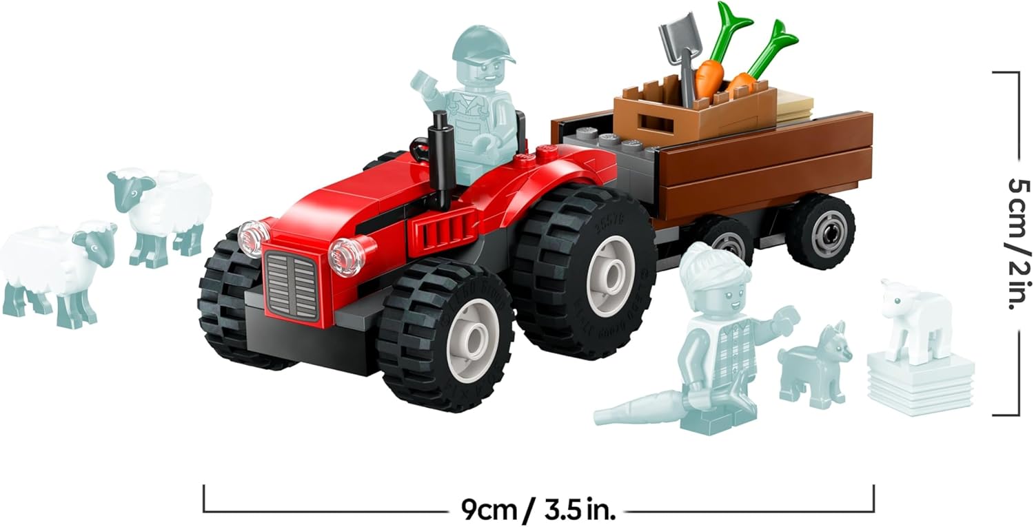 LEGO City Trattore Agricolo Rosso con Rimorchio e Pecore - Giocattoli della Fattoria con Veicolo e Figure di Animali - Giochi Montessori per l'Apprendimento per Bambini e Bambine da 4 Anni in su 60461