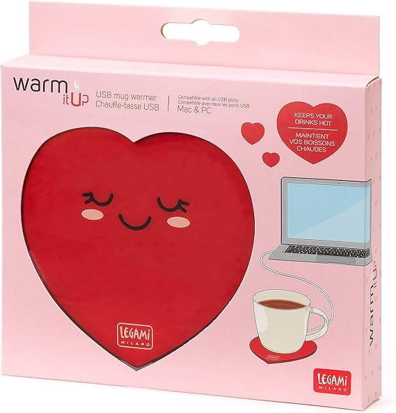 Legami - Scalda tazza, Warm it up, Tema Heart, Cavo USB, 10 x 10 cm, in vinile, ideale per tazze e bicchieri con fondo piatto