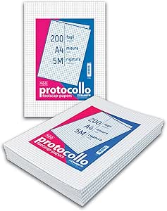 fogli protocollo risma da 200 gr 60, rigatura quadretti 5mm