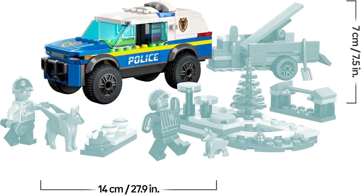 LEGO 60369 City Addestramento Cinofilo Mobile, Set con Percorso a Ostacoli, SUV Macchina Polizia Giocattolo e Rimorchio, 2 Figure di Animali, Giochi per Bambini