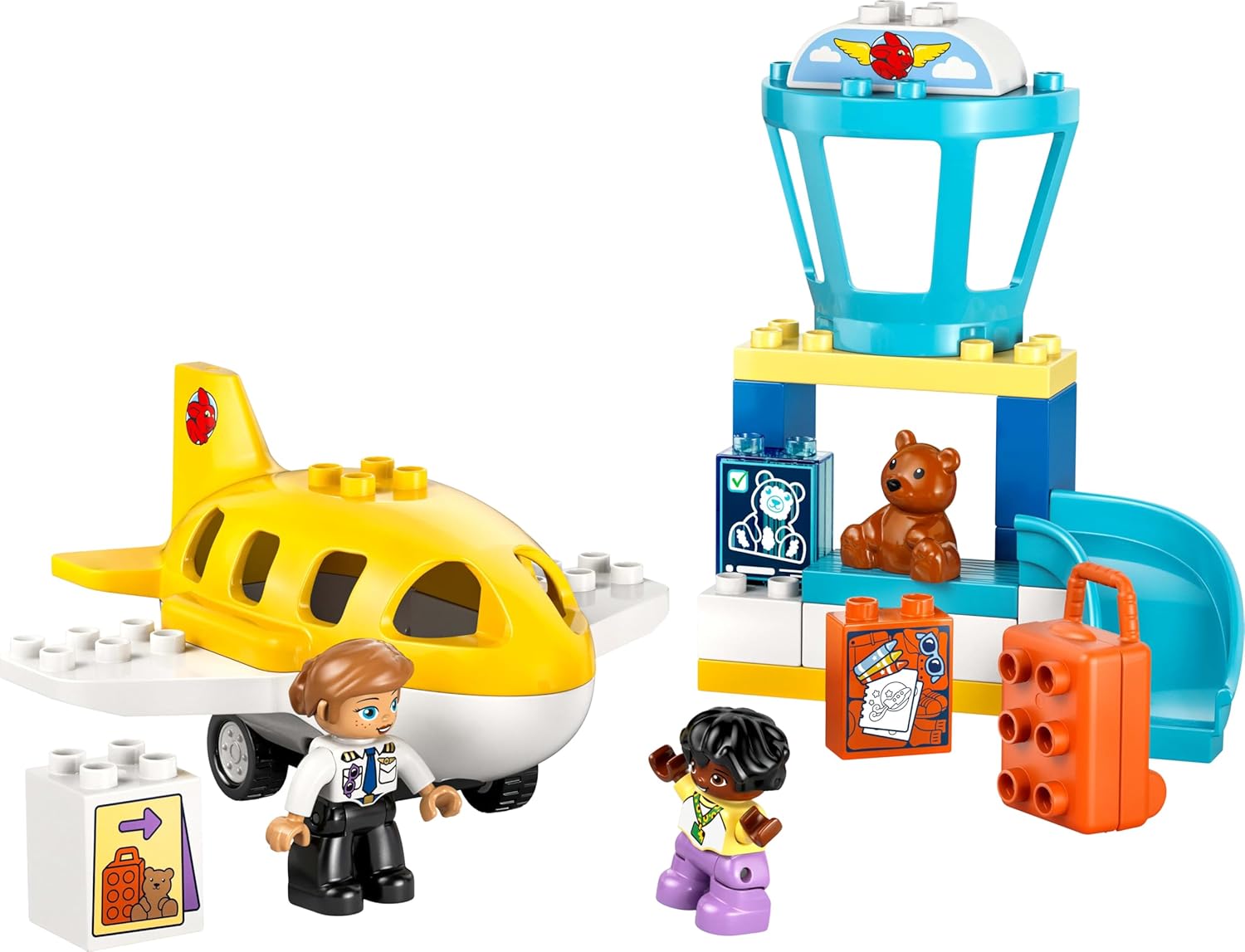 LEGO DUPLO La Prima Volta in Aeroporto - Gioco Educativo per la Motricità Fine con Aereo Giocattolo, 2 Figure e un Orsacchiotto - Regalo di Compleanno per Bambini e Bambine da 2 Anni in su - 10443