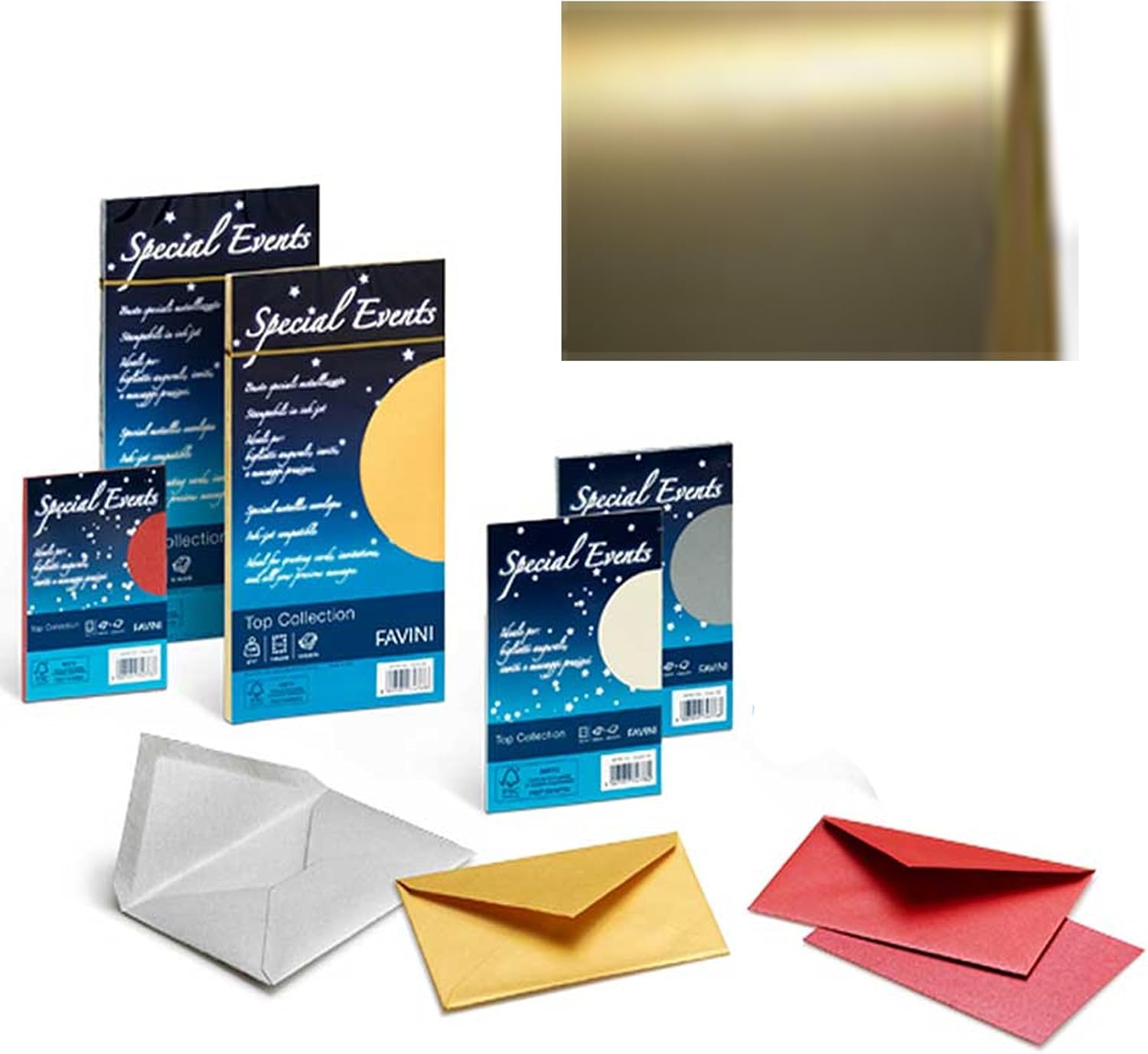 Buste metallizzate Favini Special Events, 10 buste,  120 g/m², formato 17X17 cm