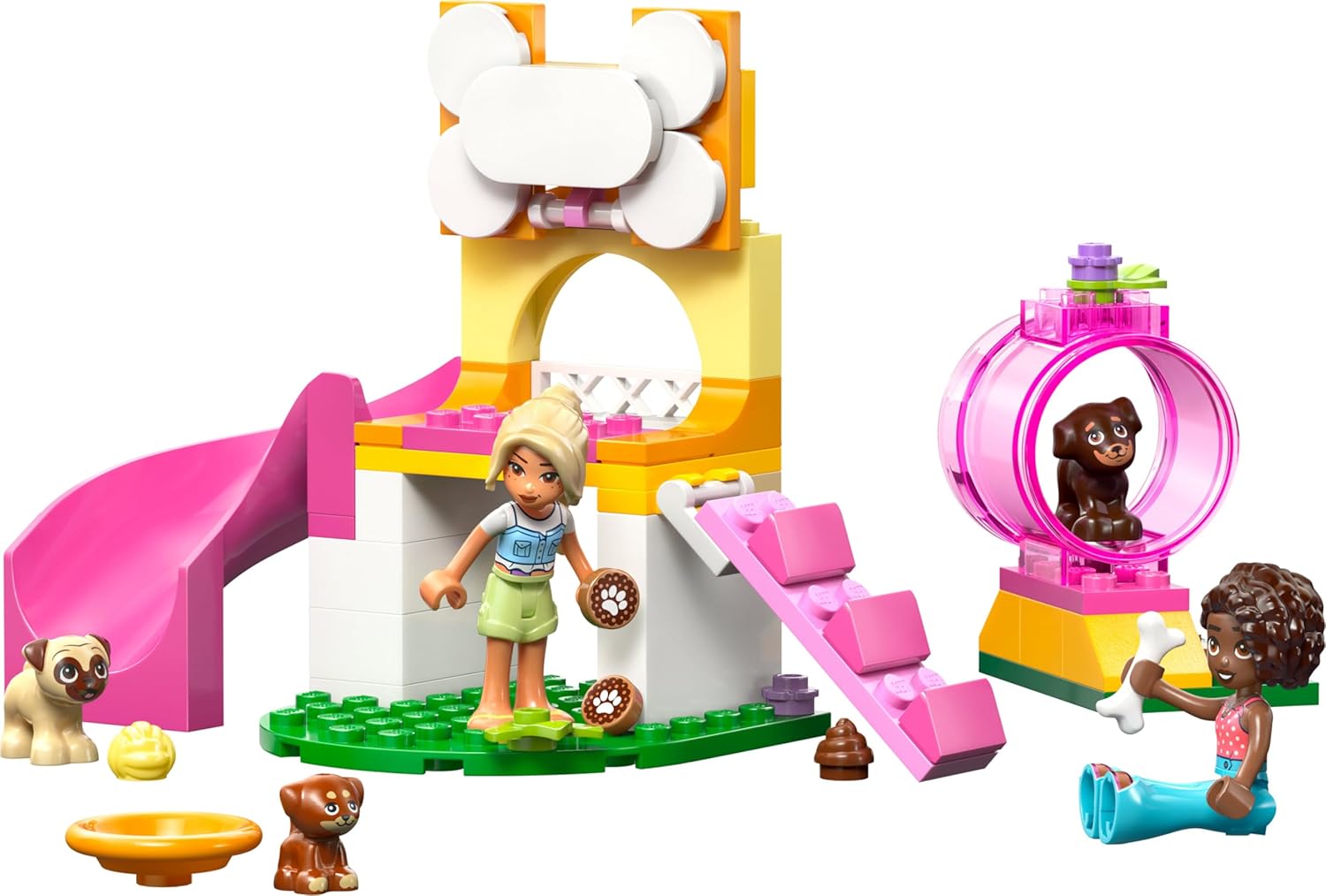 LEGO Friends Il Parco Giochi dei Cuccioli Giocattolo - con Parco con Scivolo, 2 Mini Bamboline, 3 Figure di Cani e Accessori per Animali Domestici - Regalo Creativo per Bambine da 4 Anni - 42665