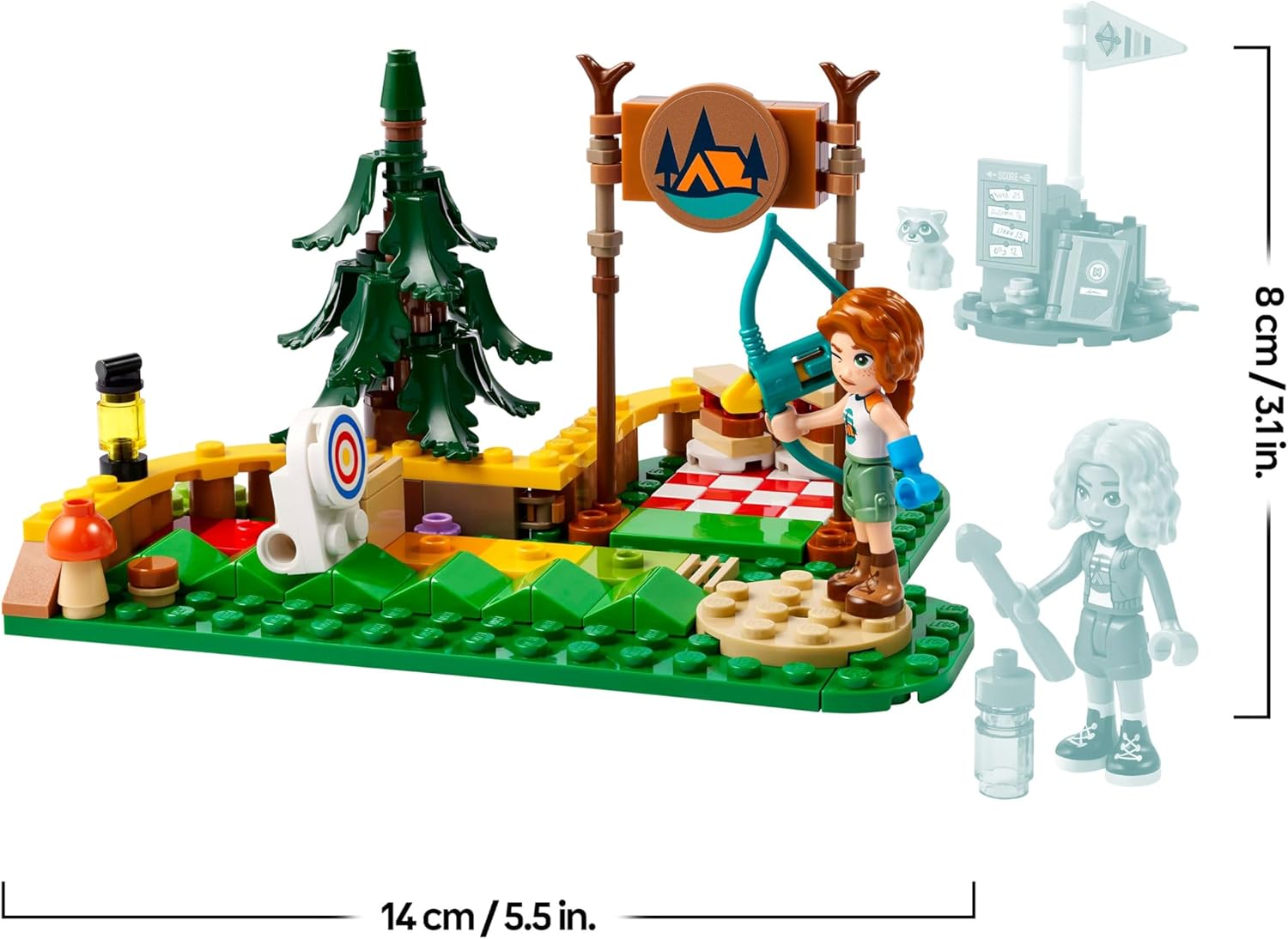 LEGO Friends Tiro con l'Arco al Campo Avventure, Giochi Sportivi per Bambine e Bambini da 6 Anni in su con Arco e Frecce Giocattolo, 2 Mini Bamboline e un Procione, Idee Regalo di Compleanno 42622