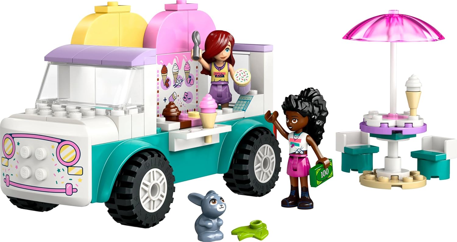LEGO Friends Il Furgone dei Gelati di Heartlake City, Giochi Creativi e Didattici per Bambine da 4 Anni con Camion Giocattolo, 2 Mini Bamboline, un Coniglietto, Cibo e Accessori, Set con Veicolo 42644
