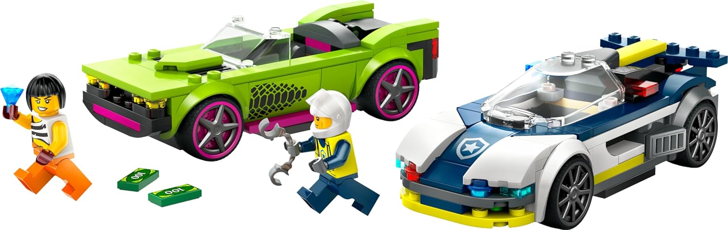 LEGO City Inseguimento della Macchina da Corsa, Set con 2 Modellini di Auto da Costruire della Polizia, Giocattolo per Bambini e Bambine da 6 Anni in su con Veicolo di Emergenza e 2 Minifigure 60415