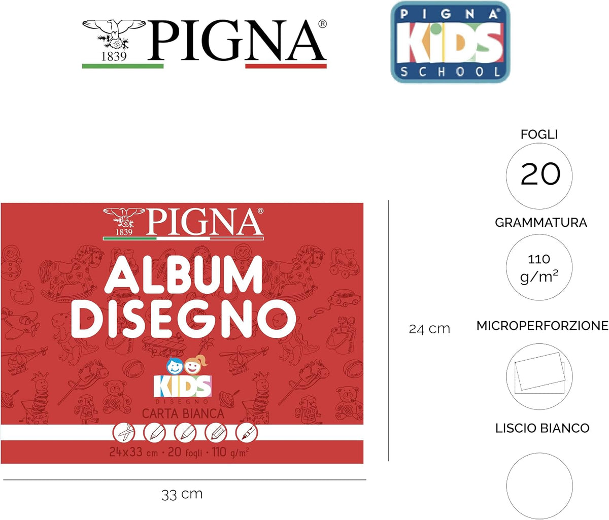 Pigna Kids Album da Disegno 24 x 33 cm – 20 Fogli Lisci – 110 g/m²