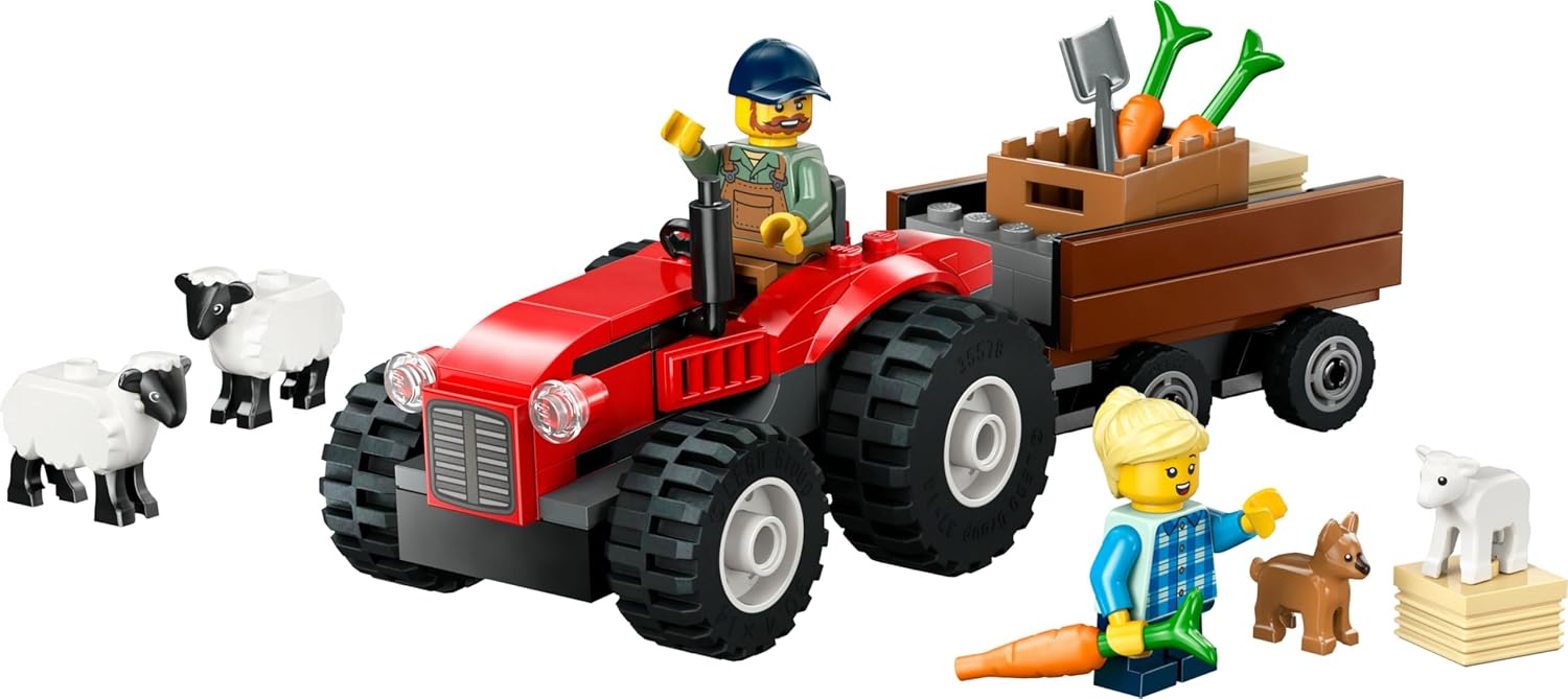 LEGO City Trattore Agricolo Rosso con Rimorchio e Pecore - Giocattoli della Fattoria con Veicolo e Figure di Animali - Giochi Montessori per l'Apprendimento per Bambini e Bambine da 4 Anni in su 60461