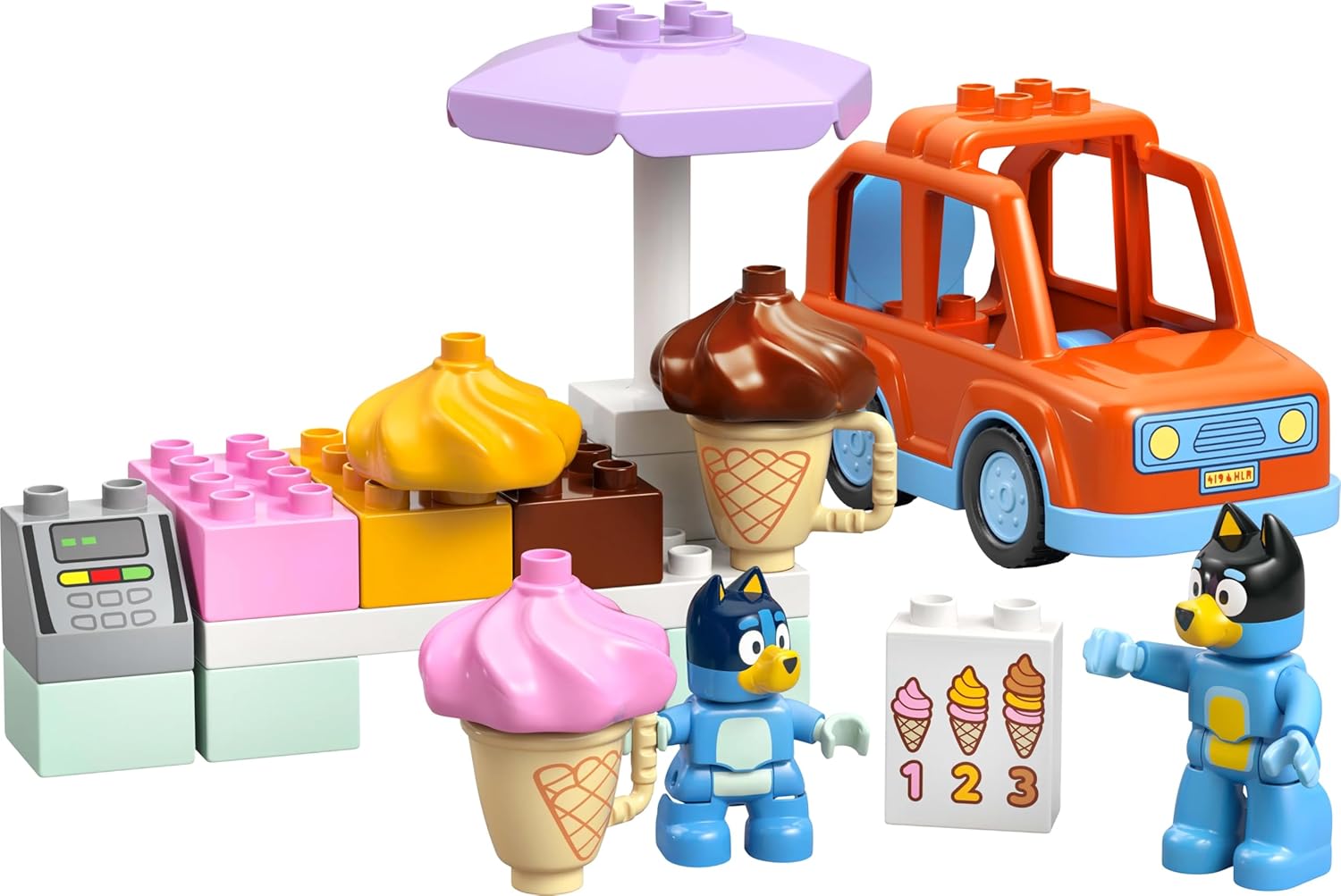 LEGO DUPLO Bluey: Visita alla Gelateria di Bluey - Gioco Educativo per Motricità Fine con Macchina Giocattolo, Stand dei Gelati e 2 Figure tra cui Bandit - Regalo per Bambine e Bambini 2+ Anni - 10458
