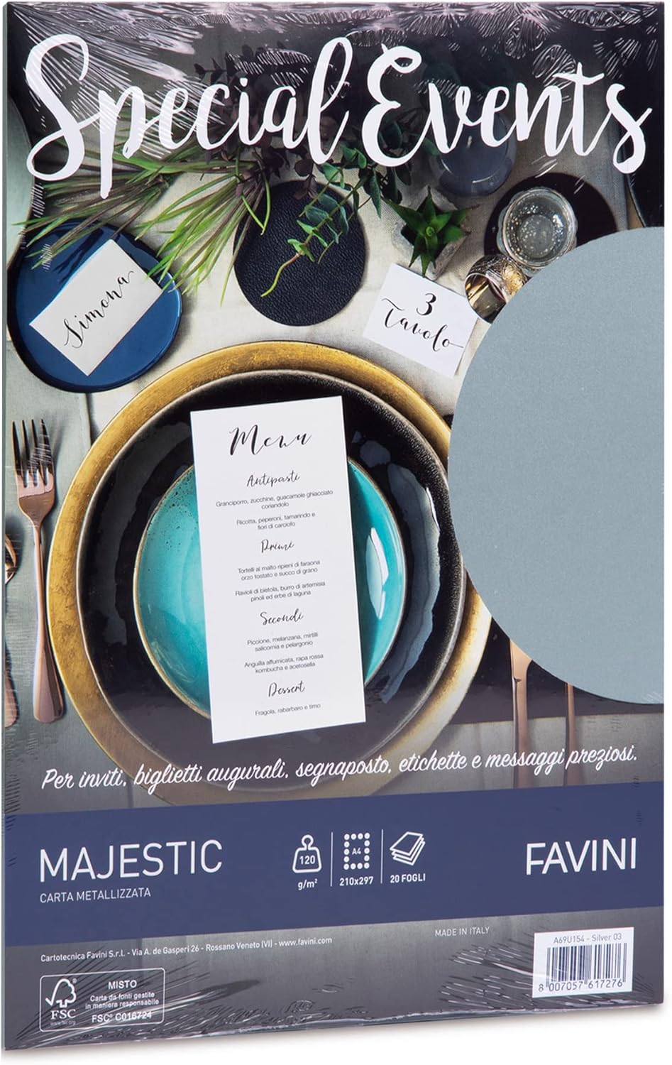 Carta metallizzata Favini Special Events, 20 fogli, 120 g/m², formato A4 (21x29,7 cm)