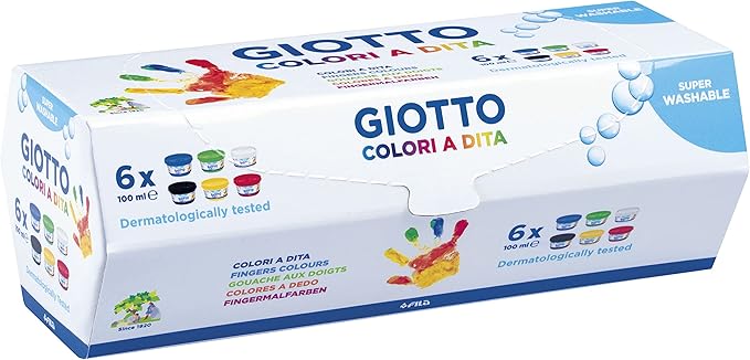 Giotto Colori A Dita - Confezione Da 6 Tempere A Dita, Multicolore, ‎27 x 12 x 10 cm 891 grammi