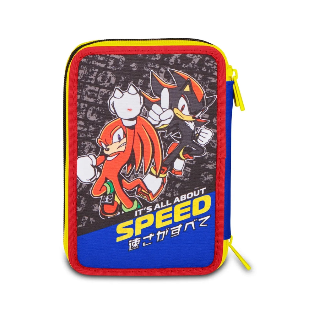 Seven Astuccio Scuola 3 Zip Sonic, Blu, Triplo Scomparto, Portapenne Attrezzato, Contenuto 44 Pezzi