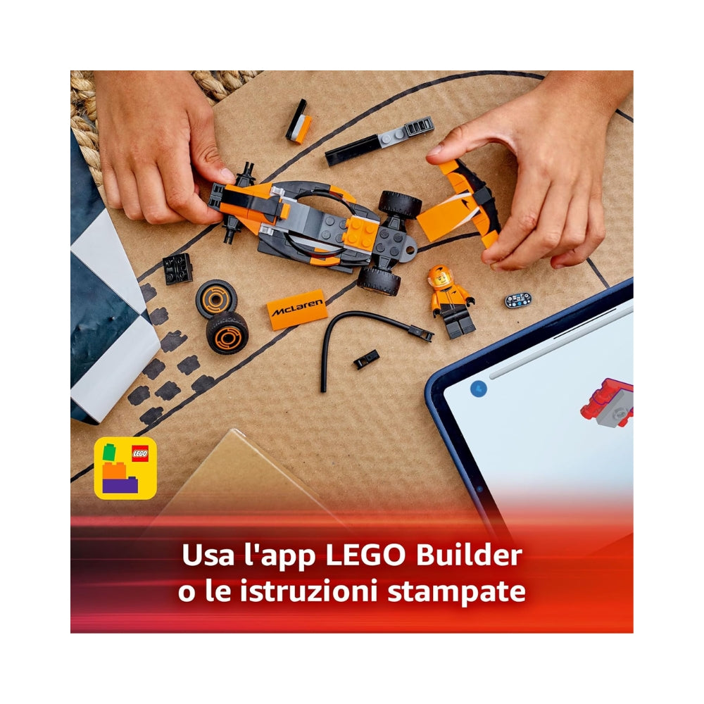 LEGO City Pilota e Monoposto McLaren F1 - Modello di Macchina Giocattolo da Formula 1 con Minifigure - Idea Regalo per Bambini e Bambine da 6 Anni in su o per Adulti Fan delle Auto da Corsa - 60442