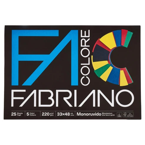 Fabriano Blocco da Disegno Colorato 33 x 48 cm – 25 Fogli – 5 Colori – 220 g/m²