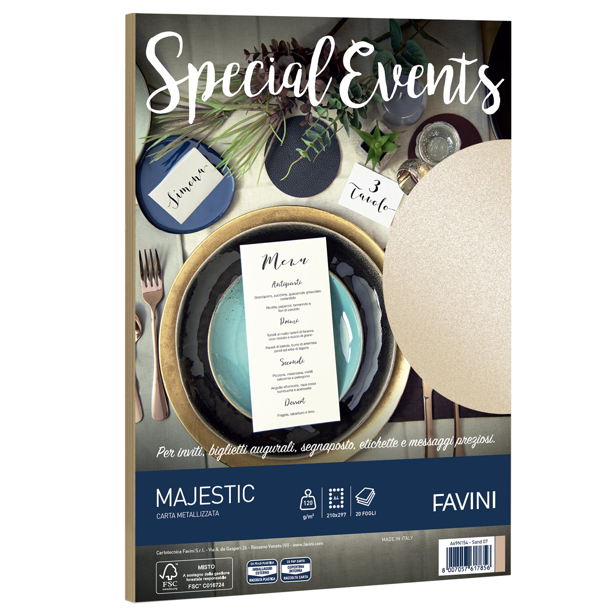 Carta metallizzata Favini Special Events, 20 fogli, 120 g/m², formato A4 (21x29,7 cm)