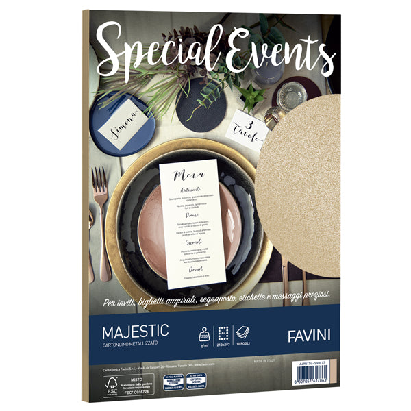 Carta metallizzata Favini Special Events, 10 fogli, 250 g/m²,  formato A4 (21x29,7 cm)