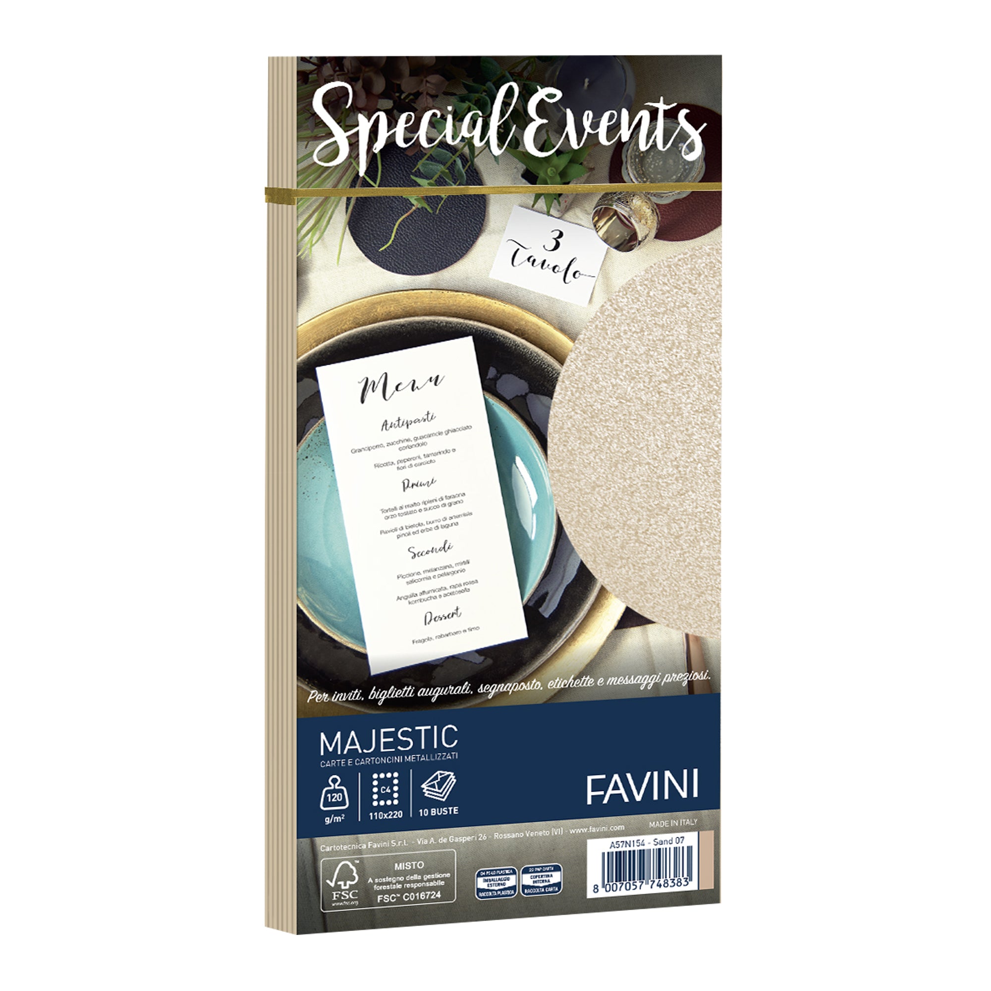 Buste metallizzate Favini Special Events, 10 buste,  120 g/m², formato 11x22 cm