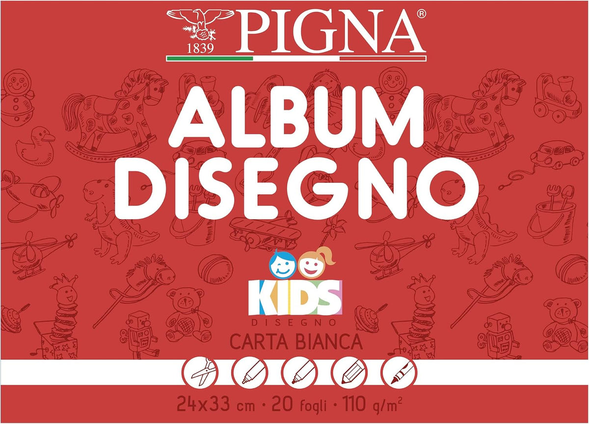 Pigna Kids Album da Disegno 24 x 33 cm – 20 Fogli Lisci – 110 g/m²