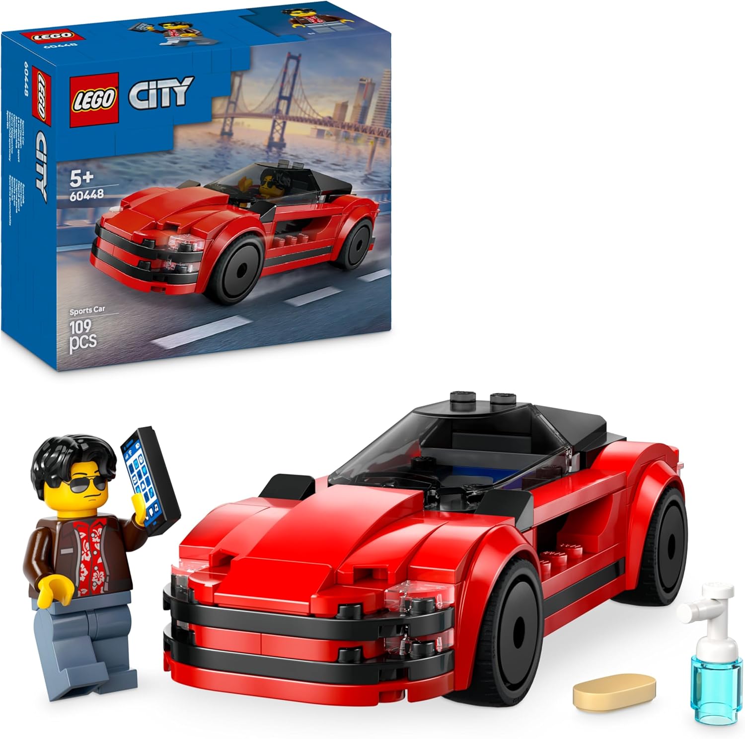 LEGO City Auto Sportiva Rossa - Macchina Giocattolo da Corsa, Giochi Educativi per Bambini e Bambine da 5 Anni in su - Idee Regalo per Compleanni e Feste - Include Minifigure e Accessori - 60448