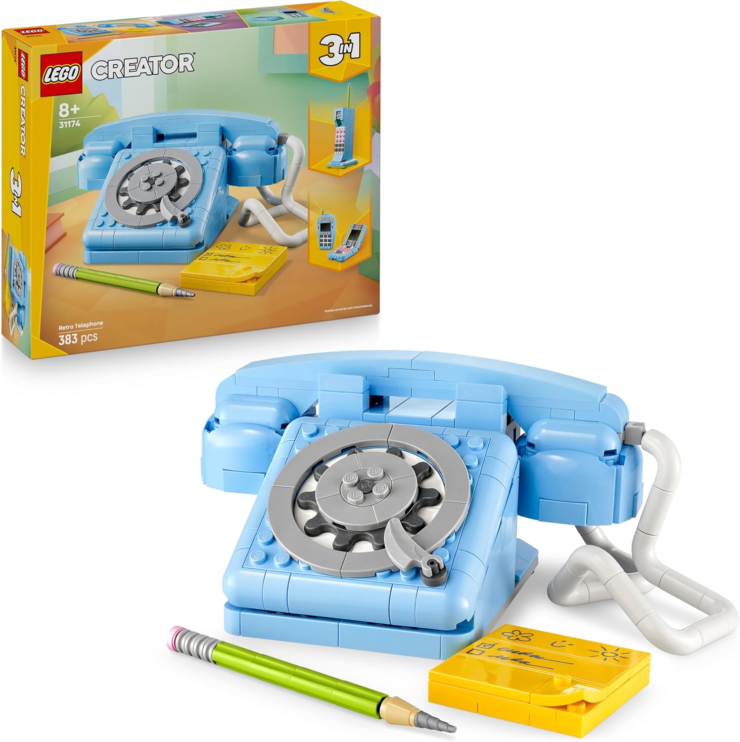 LEGO Creator 3in1 Telefono Retrò con Disco di Selezione Rotante - Si Trasforma in un Modello Anni '80 o in 2 Telefoni Cellulari Anni 2000 - Regalo Creativo per Bambine e Bambini da 8 Anni - 31174