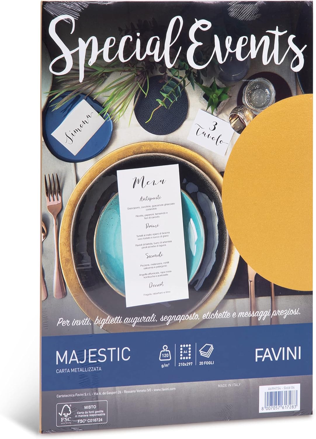 Carta metallizzata Favini Special Events, 20 fogli, 120 g/m², formato A4 (21x29,7 cm)