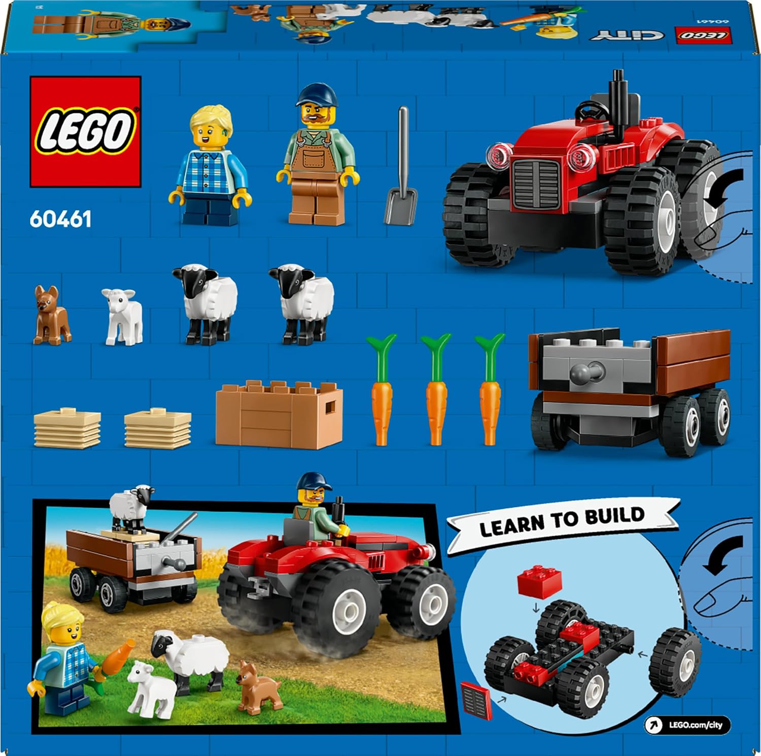 LEGO City Trattore Agricolo Rosso con Rimorchio e Pecore - Giocattoli della Fattoria con Veicolo e Figure di Animali - Giochi Montessori per l'Apprendimento per Bambini e Bambine da 4 Anni in su 60461