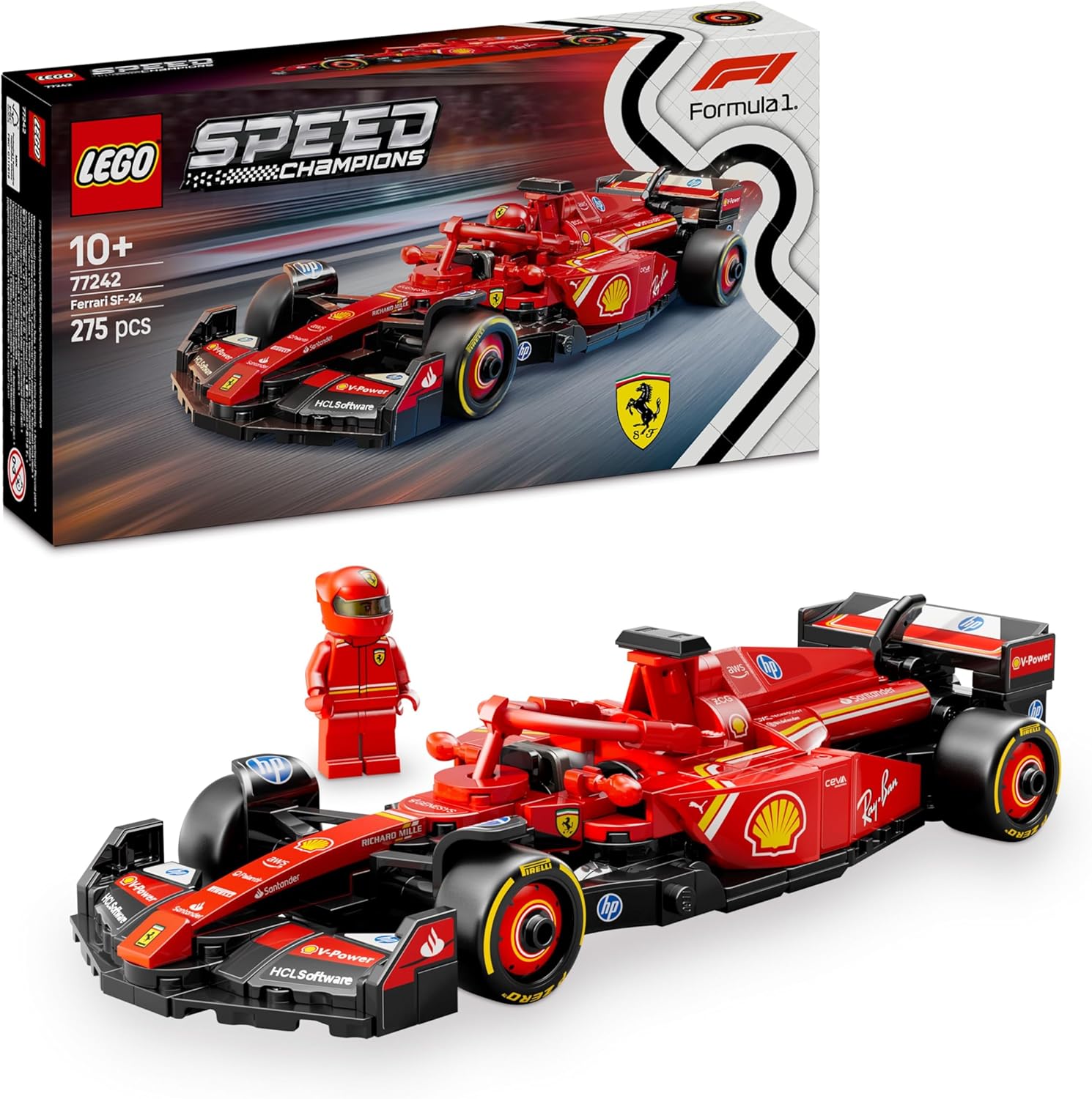LEGO Speed Champions Auto da Corsa Ferrari F1 SF-24 - Giocattolo da Collezione con Minifigure Formula 1 - Giochi di Natale per Bambini da 10 Anni o per Adulti Fan degli Sport Automobilistici 77242