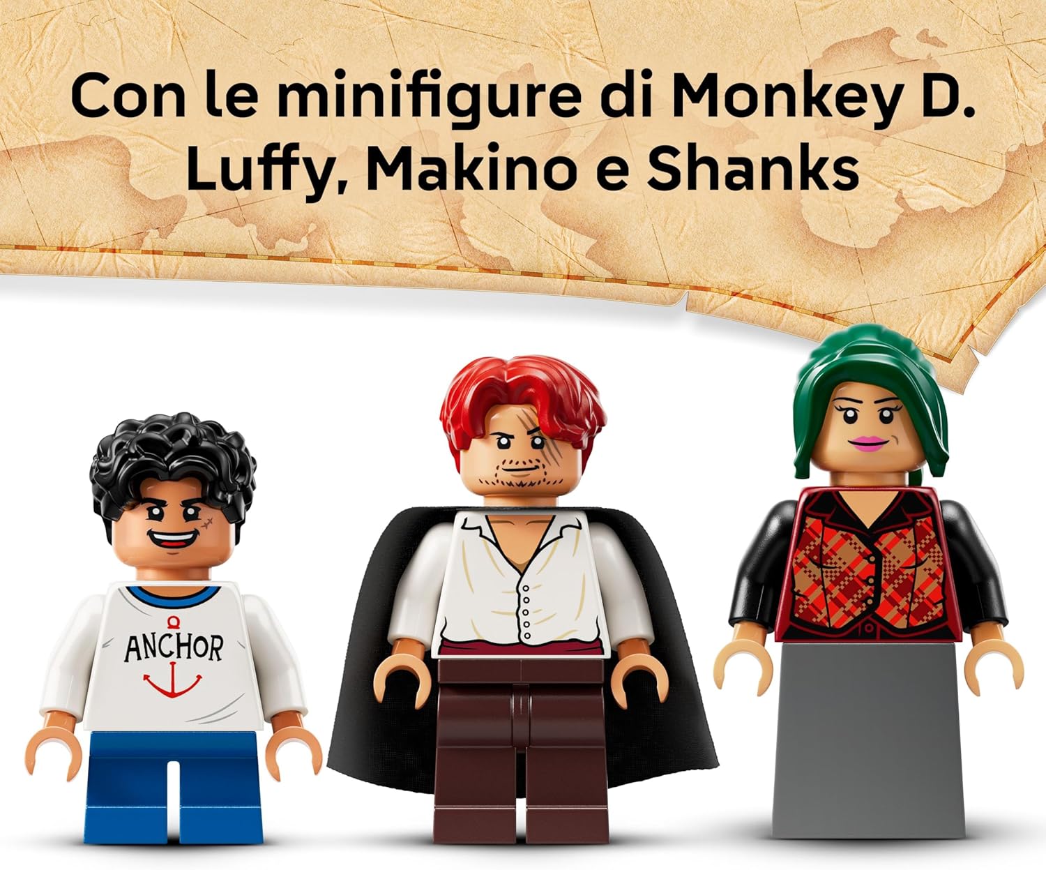 LEGO ONE PIECE La Capanna del Villaggio Foosha Giocattolo con Barca, Minifigure di Luffy, Shanks e Makino, Accessori e Poster Ricercato - Regalo per Bambini, Bambine e Fan degli Anime da 8 Anni 75636