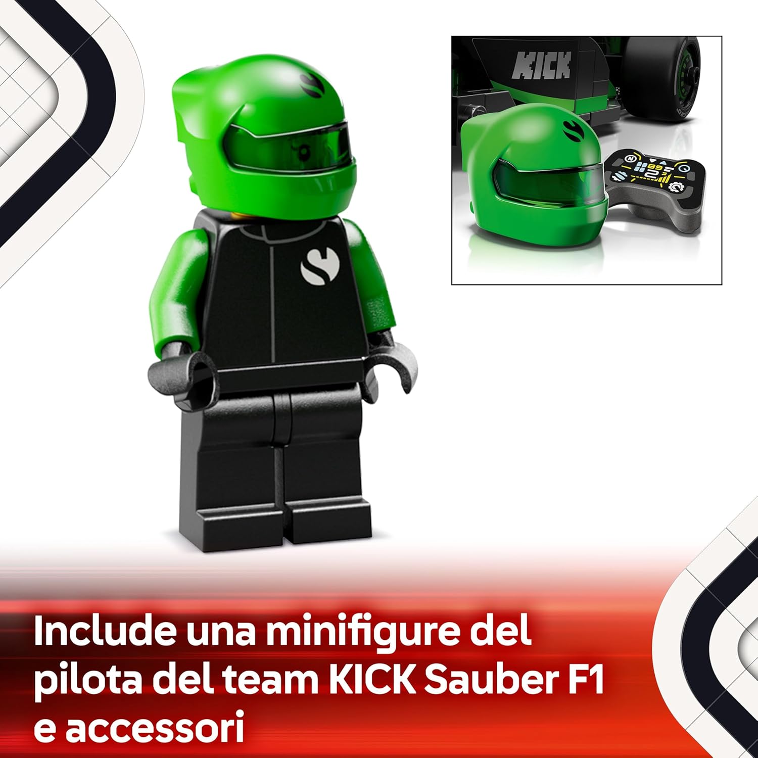 LEGO Speed Champions Auto da Corsa KICK Sauber F1 Team C44 Macchina Giocattolo da Collezione con Minifigure di Formula 1 - Modello per Bambini da 10 Anni e per Adulti Fan dell'Automobilismo 77247