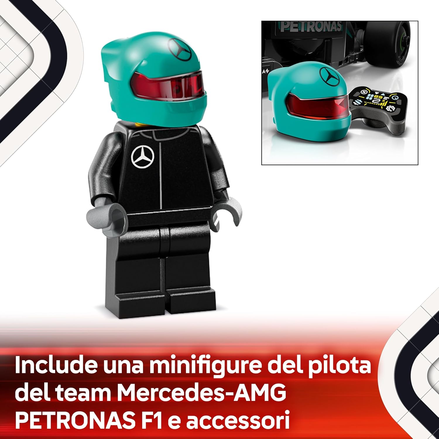 LEGO Speed Champions Auto da Corsa Mercedes-AMG PETRONAS F1 W 15 Macchina Giocattolo da Collezione con Minifigure del Pilota, Modello per Bambini da 10 Anni o per Adulti Fan della Formula 1 77244