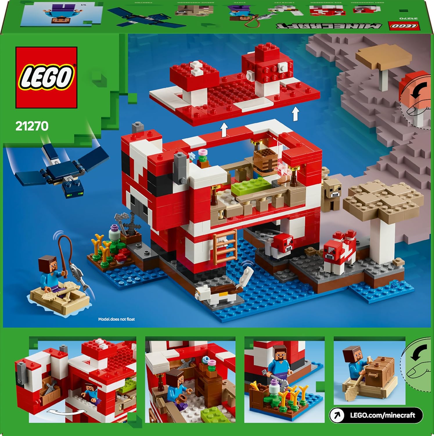 LEGO Minecraft La Casa del Mooshroom Giocattolo - Set di Costruzioni con Figura di Steve, Mob, Tavolo per Crafting e Fattoria - Regalo per Gamer, Bambine e Bambini da 8 Anni in su 21270