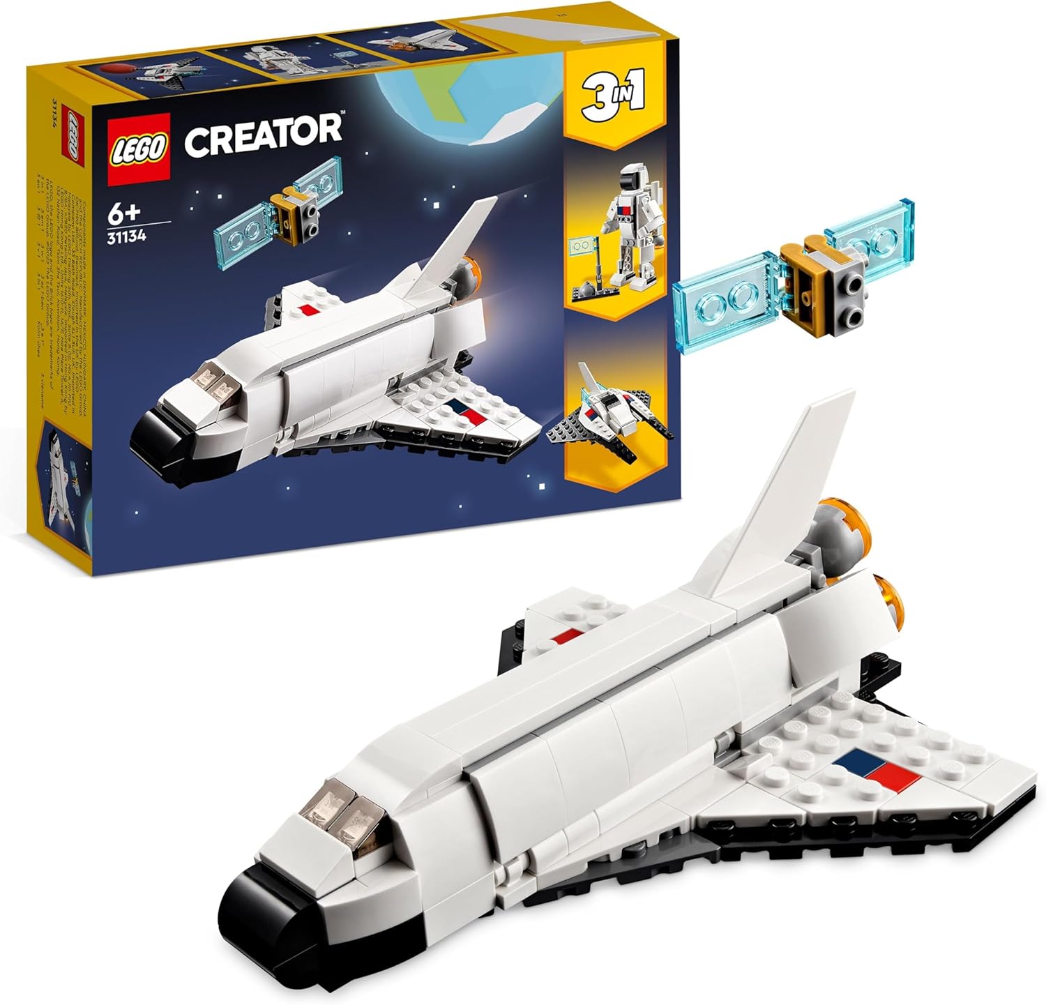 LEGO 31134 Creator Space Shuttle, Set 3 in1 con Astronauta e Astronave Giocattolo, Giochi per Bambini e Bambine dai 6 Anni in su, Idea Regalo Creativa