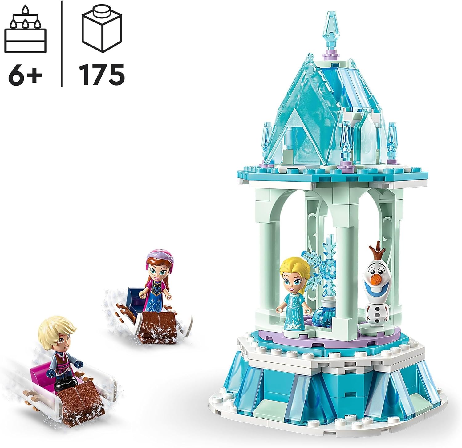 LEGO Disney Frozen La Giostra Magica di Anna ed Elsa, Giocattolo Ispirato al Castello di Frozen con Micro Bambolina della Principessa e Olaf, Giochi Regalo per Bambini e Bambine dai 6 Anni in su 43218