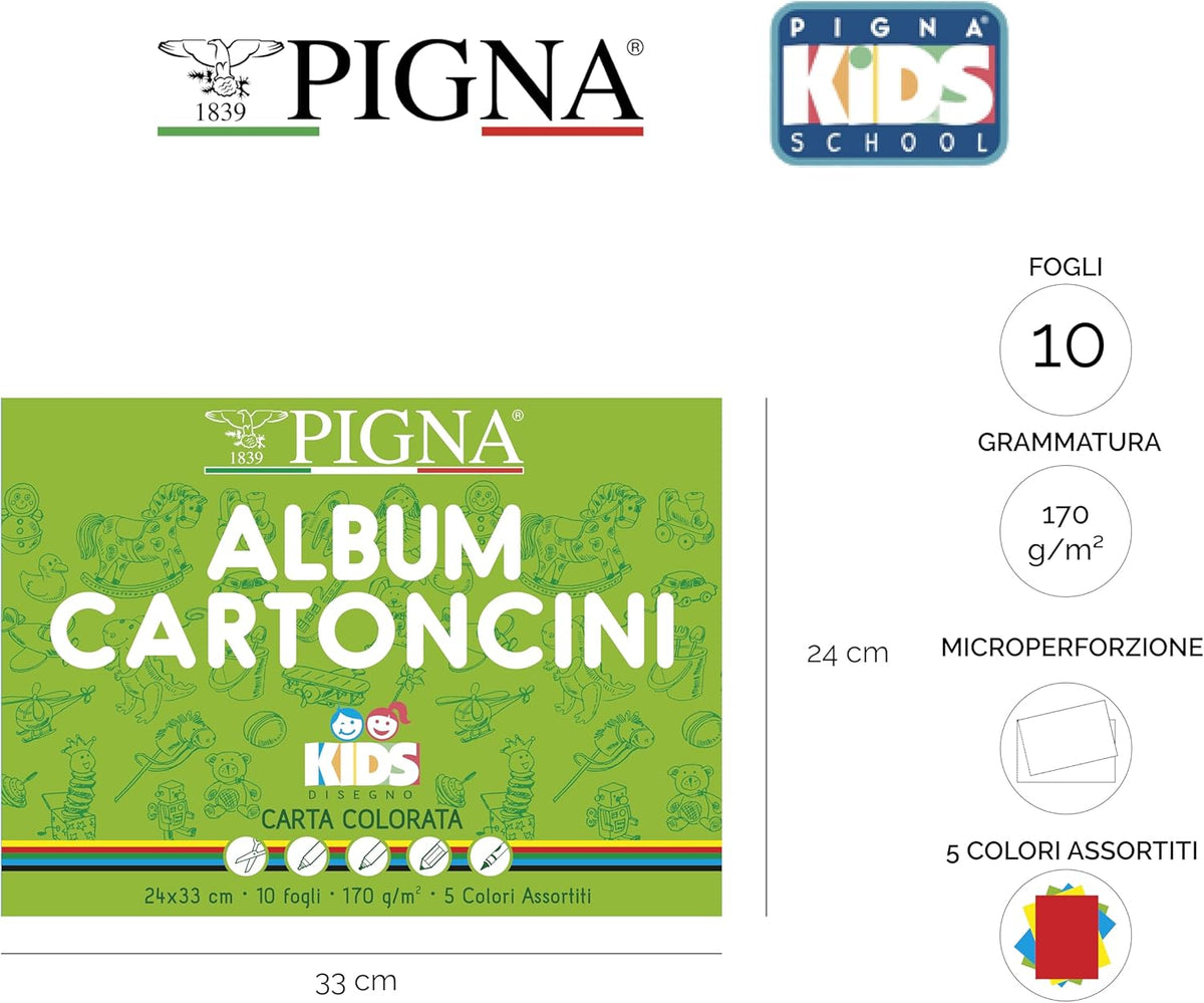 Pigna Kids Album da Disegno 24 x 33 cm – 10 Fogli Colorati – 170 g/m²