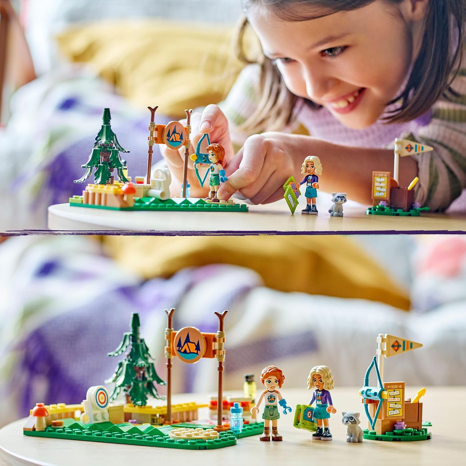 LEGO Friends Tiro con l'Arco al Campo Avventure, Giochi Sportivi per Bambine e Bambini da 6 Anni in su con Arco e Frecce Giocattolo, 2 Mini Bamboline e un Procione, Idee Regalo di Compleanno 42622