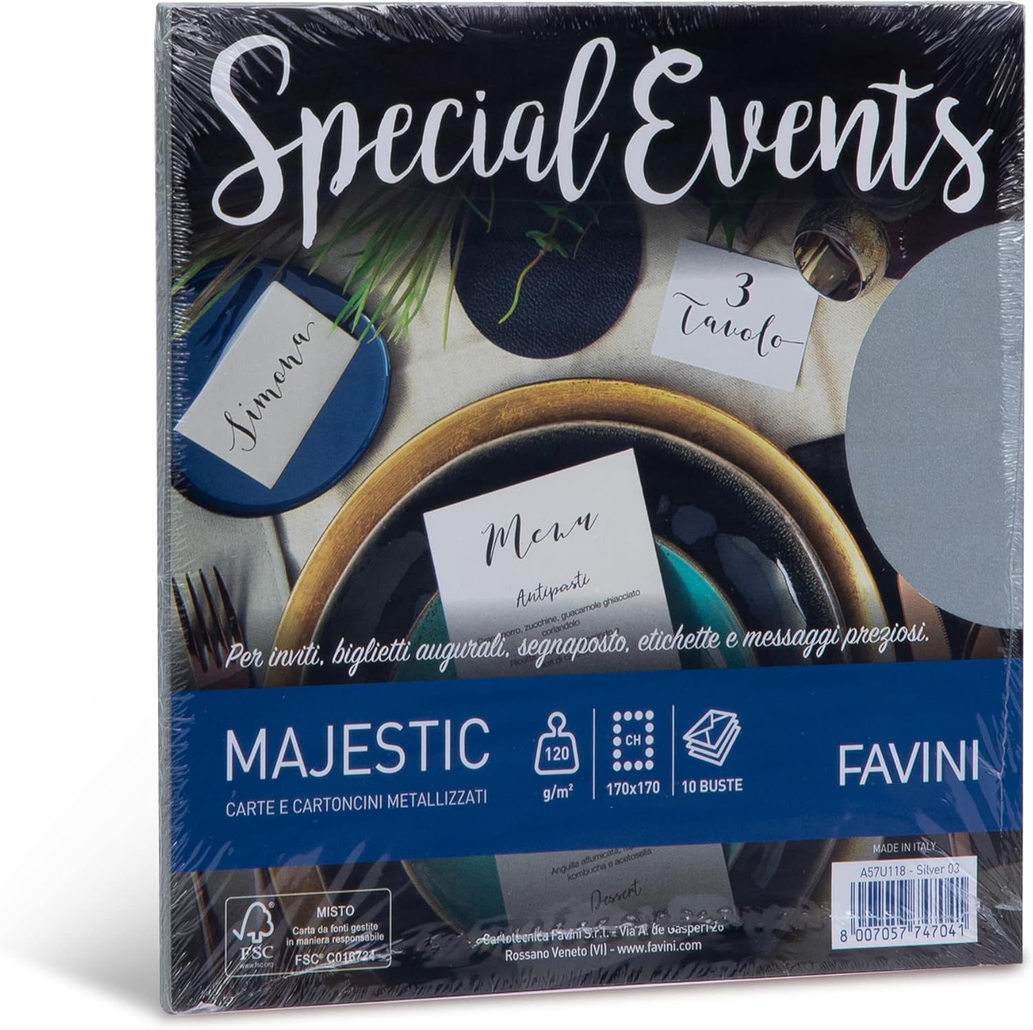 Buste metallizzate Favini Special Events, 10 buste,  120 g/m², formato 17X17 cm