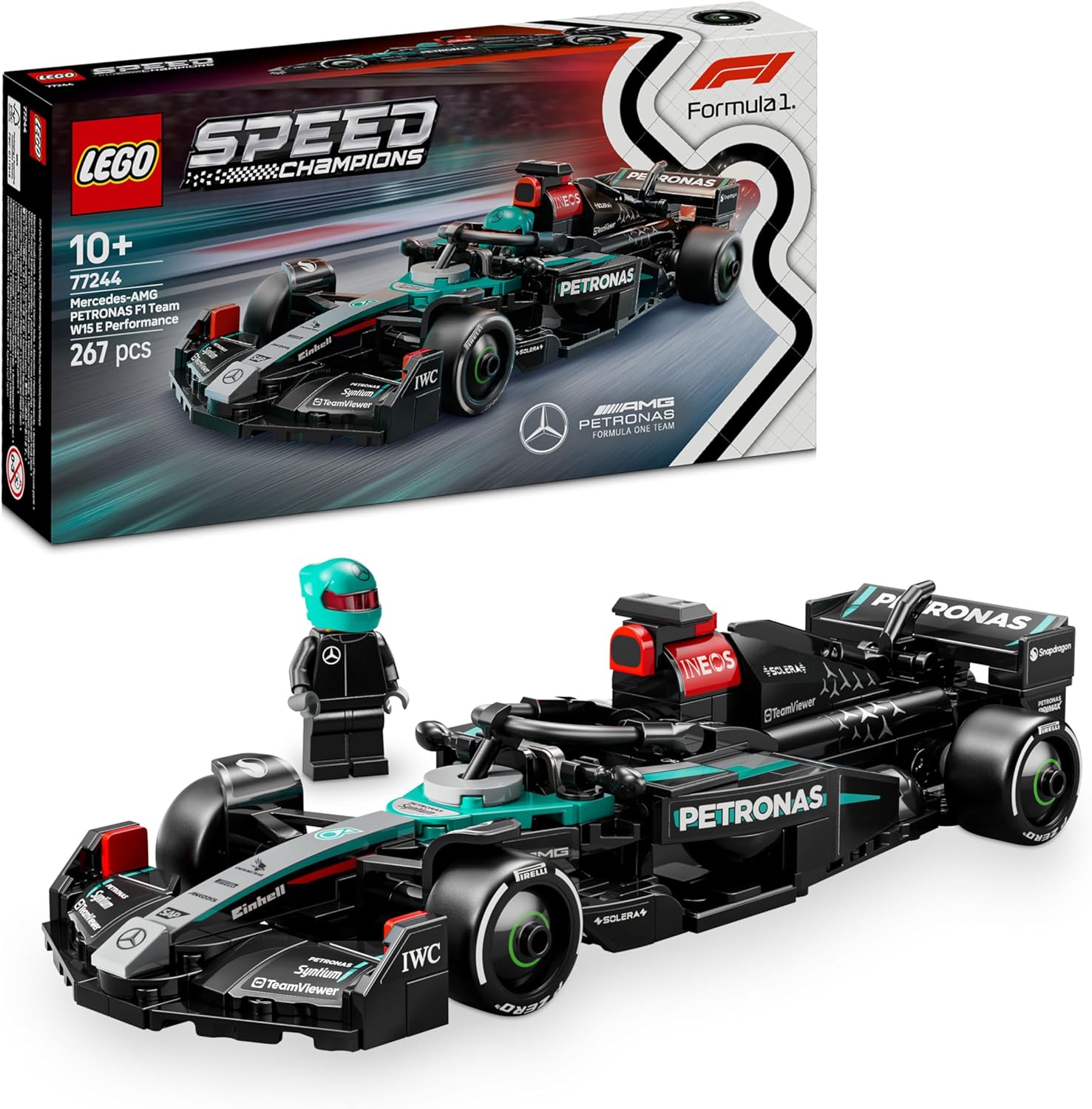 LEGO Speed Champions Auto da Corsa Mercedes-AMG PETRONAS F1 W 15 Macchina Giocattolo da Collezione con Minifigure del Pilota, Modello per Bambini da 10 Anni o per Adulti Fan della Formula 1 77244