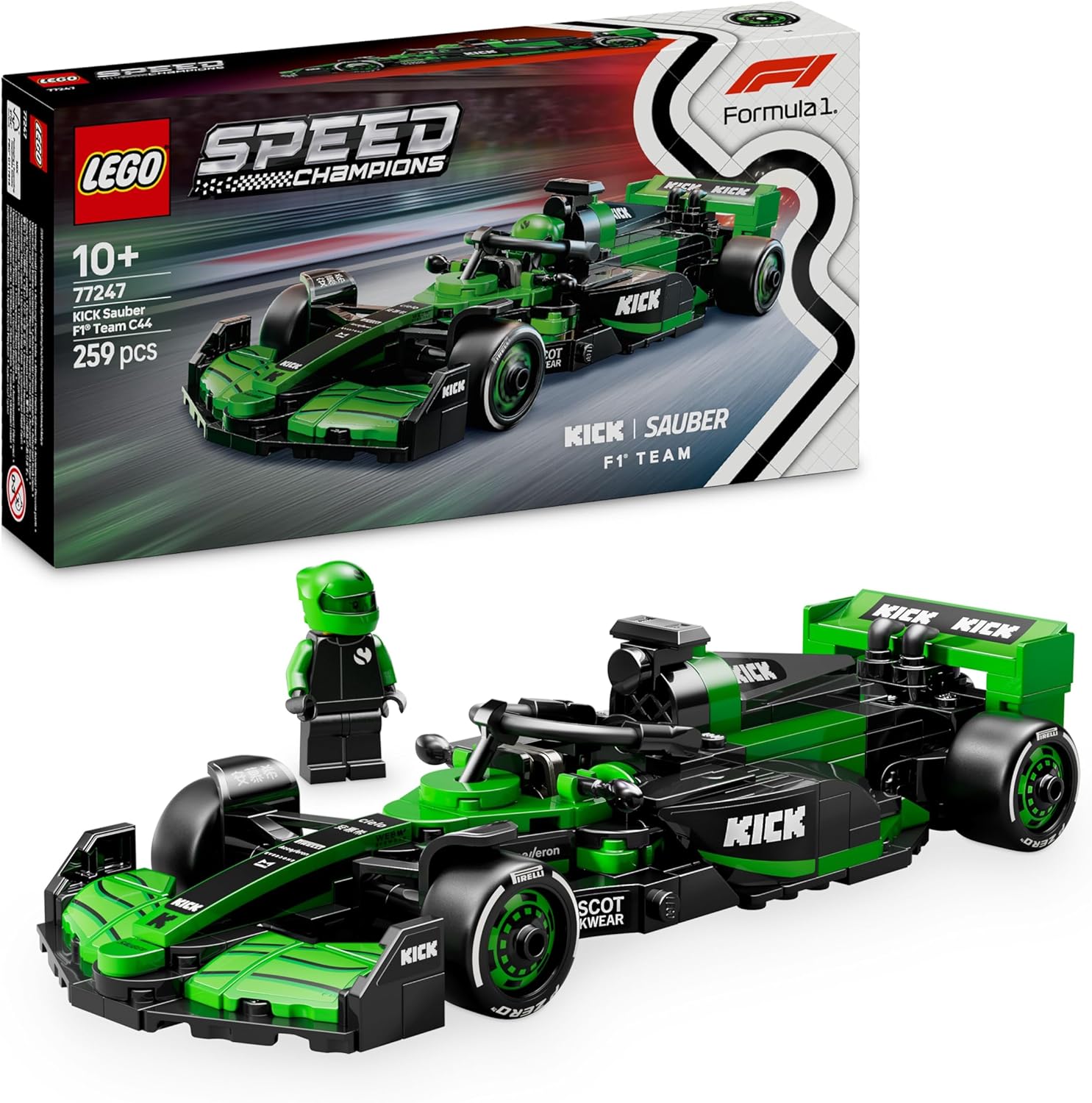 LEGO Speed Champions Auto da Corsa KICK Sauber F1 Team C44 Macchina Giocattolo da Collezione con Minifigure di Formula 1 - Modello per Bambini da 10 Anni e per Adulti Fan dell'Automobilismo 77247