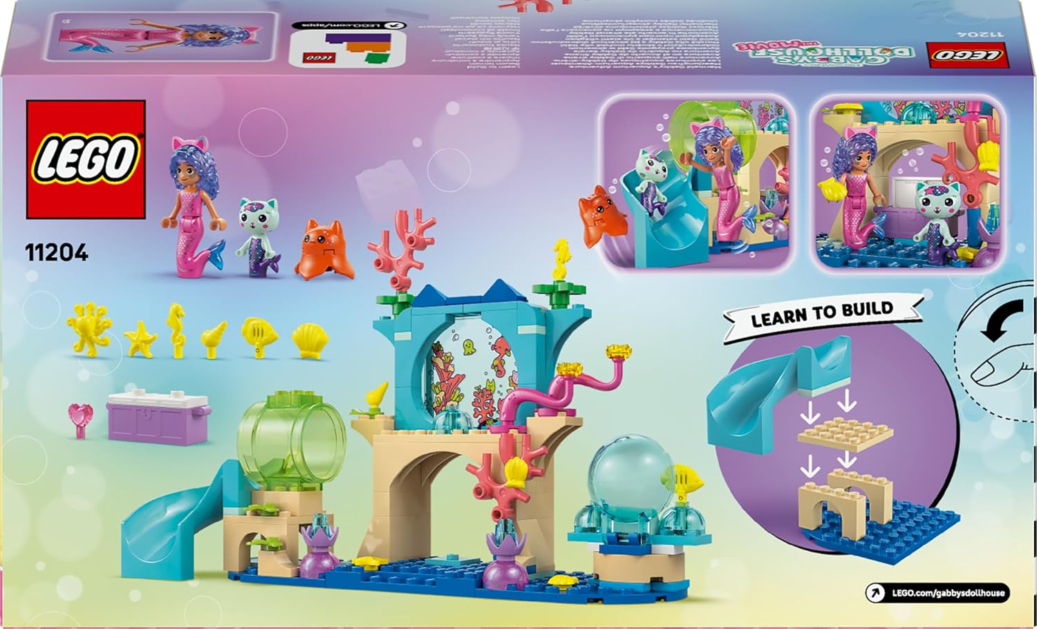 LEGO Gabby's Dollhouse Avventura nell’Acquario di Gabby Sirena - Giocattolo con Mini Bambolina di Gabby, Figura di Siregatta, e Accessori - Regalo per Bambine da 4 Anni in su e Fan del Film - 11204