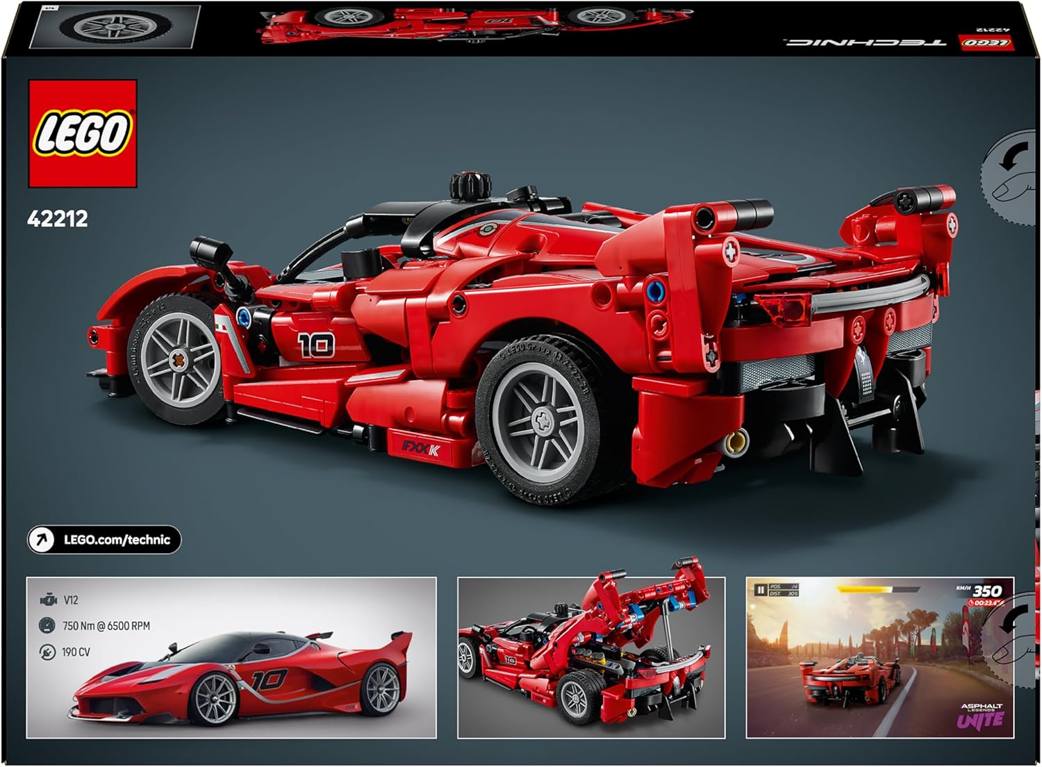 LEGO Technic Ferrari FXX K Macchina Giocattolo - Modello di Auto da Corsa per il Gioco e l'Esposizione con Motore V12, Differenziale e Pistoni Mobili - Idea Regalo per Bambini da 10 Anni - 42212