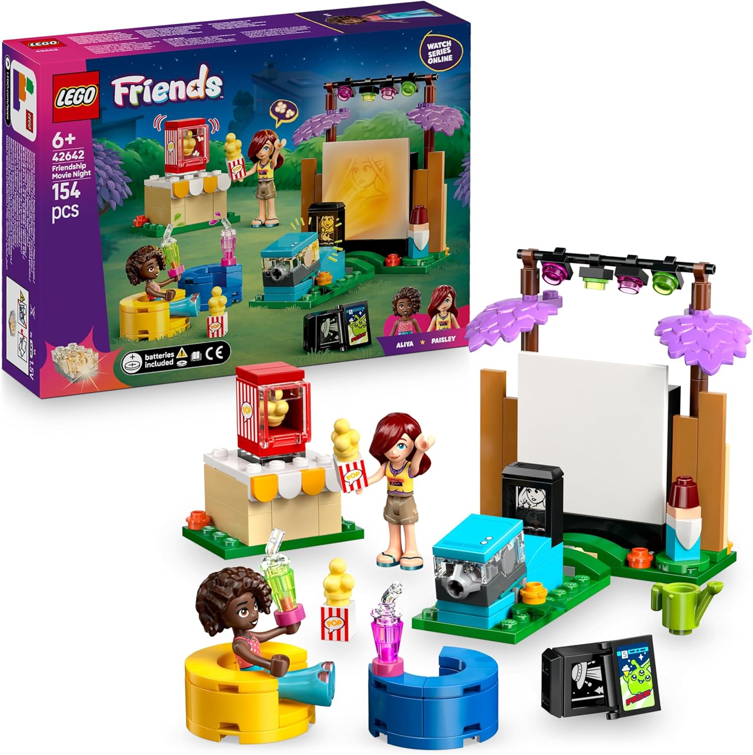 LEGO Friends Movie Night dell’Amicizia Giochi per Bambine da 6 Anni in su - Include 2 Mini Bamboline, uno Schermo e un Proiettore con Mattoncino Luminoso - Set di Costruzioni Creative - 42642