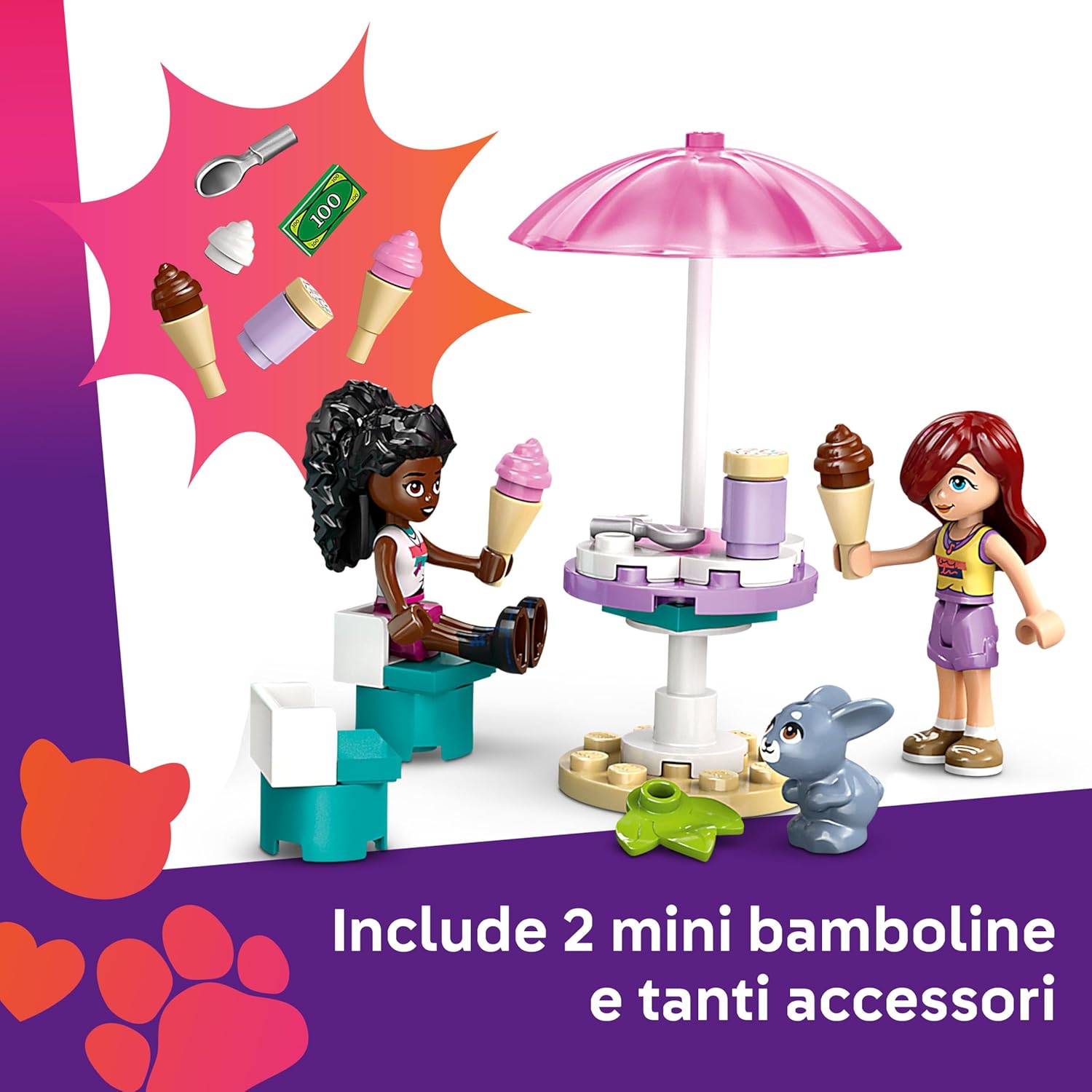 LEGO Friends Il Furgone dei Gelati di Heartlake City, Giochi Creativi e Didattici per Bambine da 4 Anni con Camion Giocattolo, 2 Mini Bamboline, un Coniglietto, Cibo e Accessori, Set con Veicolo 42644