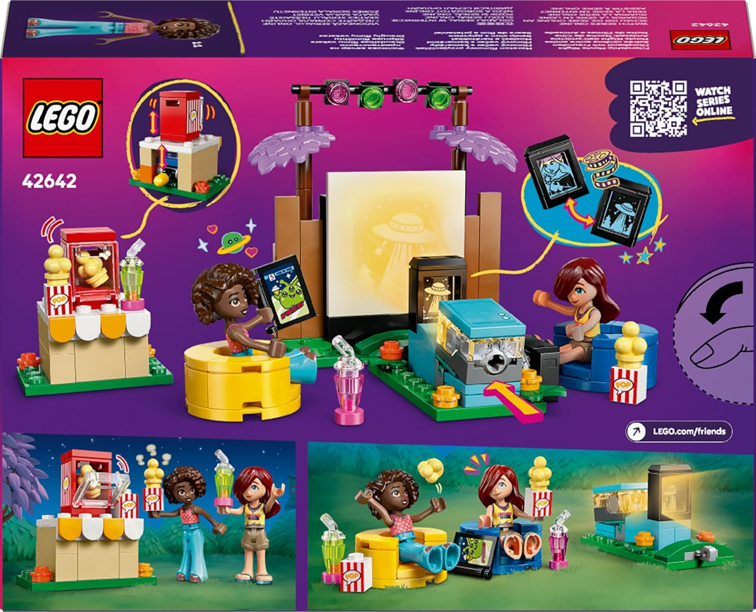 LEGO Friends Movie Night dell’Amicizia Giochi per Bambine da 6 Anni in su - Include 2 Mini Bamboline, uno Schermo e un Proiettore con Mattoncino Luminoso - Set di Costruzioni Creative - 42642