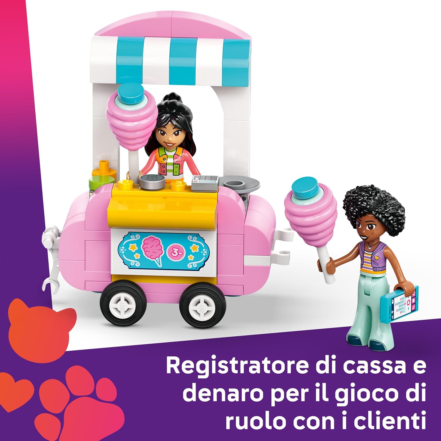 LEGO Friends Bancarella di Zucchero Filato e Scooter, Giochi di Ruolo Creativi per Bambine da 6 Anni con Mini Bamboline di Liann e Jamila, Veicolo, Carrello con Ruote e Cibo Giocattolo 42643