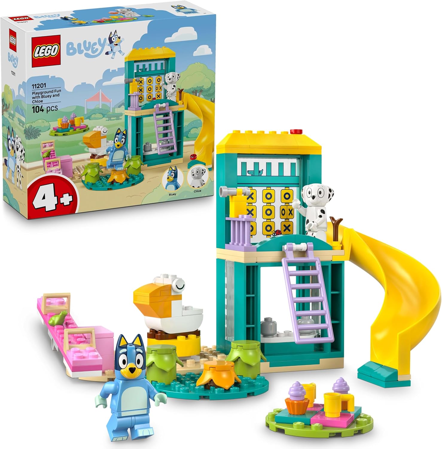 LEGO Bluey: Parco Giochi con Bluey e Chloe - Gioco per Bambine e Bambini da 4 Anni con 2 Minifigure, Saliscendi, Scivolo, Struttura per Arrampicata e 3 Piante - Regalo per i Fan della Serie TV - 11201