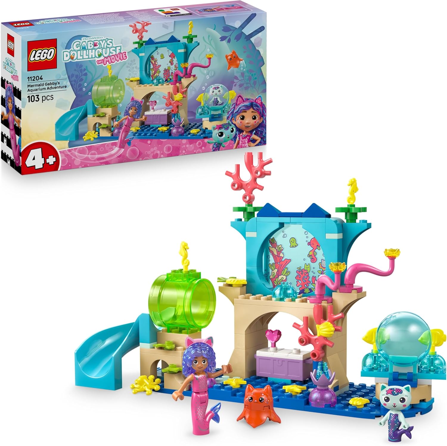 LEGO Gabby's Dollhouse Avventura nell’Acquario di Gabby Sirena - Giocattolo con Mini Bambolina di Gabby, Figura di Siregatta, e Accessori - Regalo per Bambine da 4 Anni in su e Fan del Film - 11204