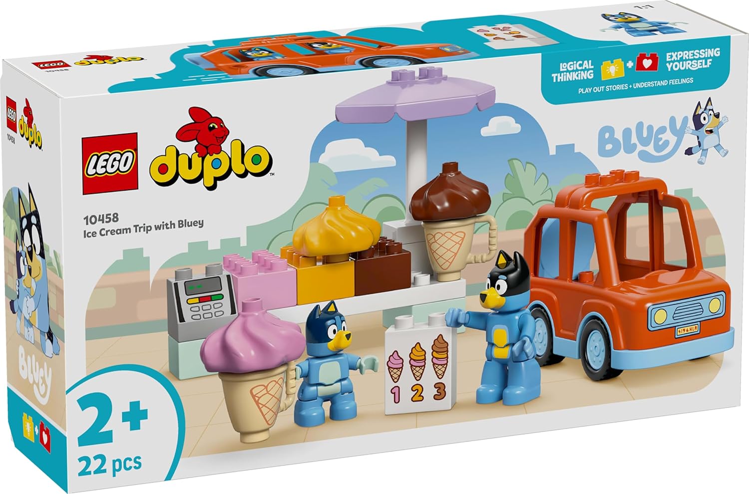 LEGO DUPLO Bluey: Visita alla Gelateria di Bluey - Gioco Educativo per Motricità Fine con Macchina Giocattolo, Stand dei Gelati e 2 Figure tra cui Bandit - Regalo per Bambine e Bambini 2+ Anni - 10458