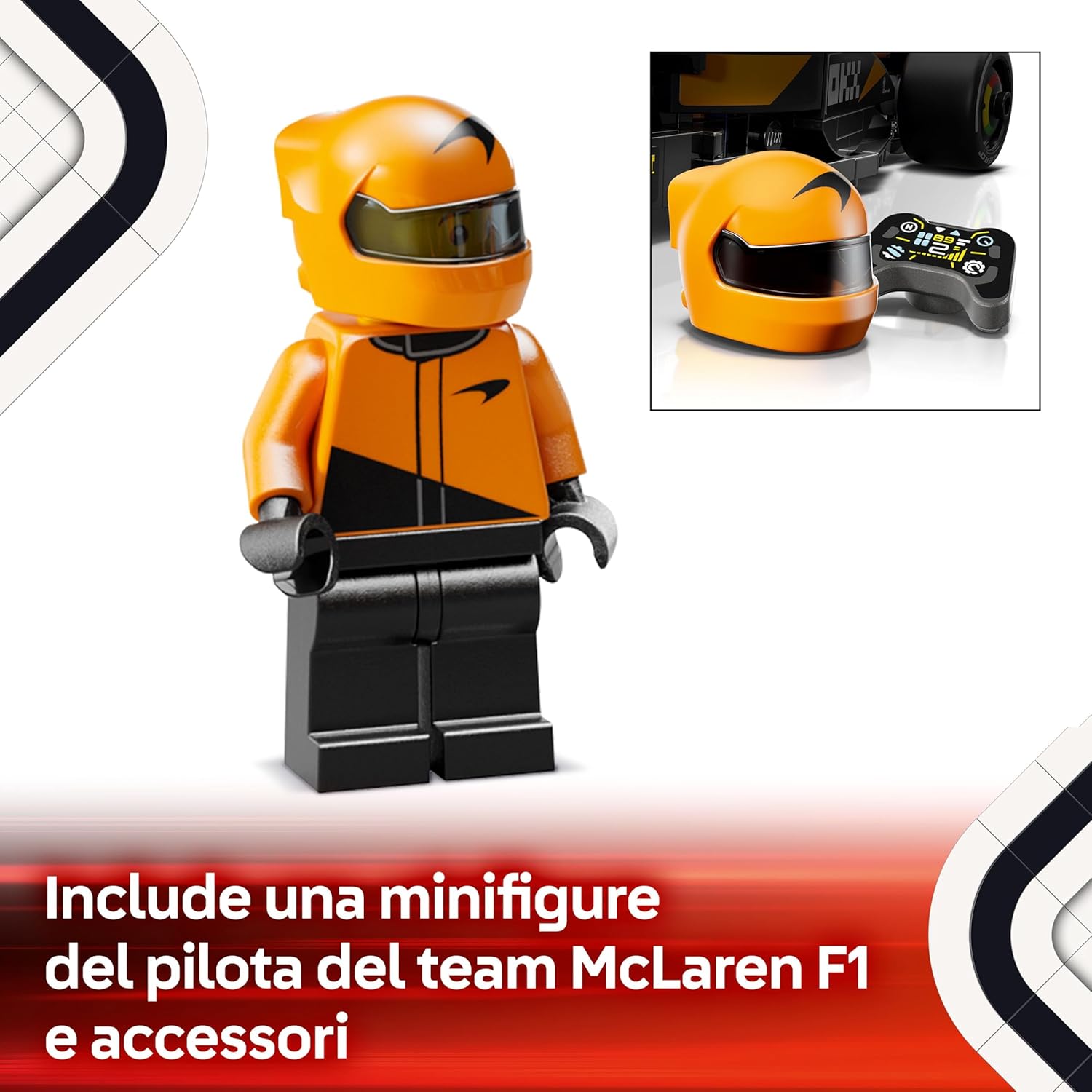 LEGO Speed Champions Auto da Corsa McLaren F1 Team MCL38 Macchina Giocattolo da Collezione con Minifigure del Pilota, Modello per Bambini e Bambine da 10 Anni o per Adulti Fan della Formula 1 77251