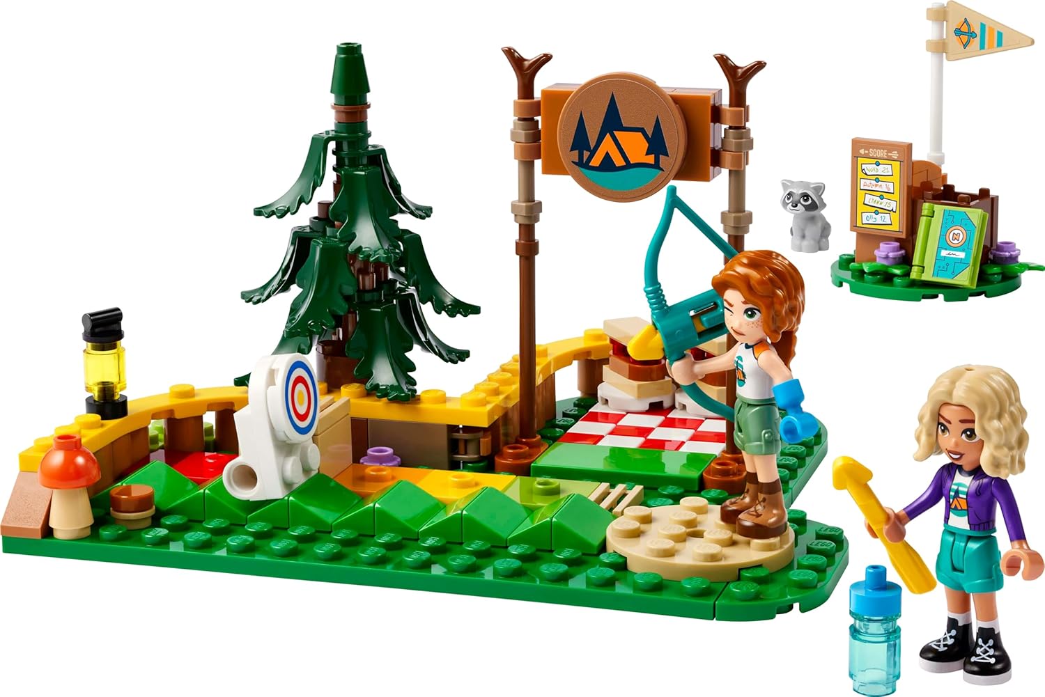 LEGO Friends Tiro con l'Arco al Campo Avventure, Giochi Sportivi per Bambine e Bambini da 6 Anni in su con Arco e Frecce Giocattolo, 2 Mini Bamboline e un Procione, Idee Regalo di Compleanno 42622